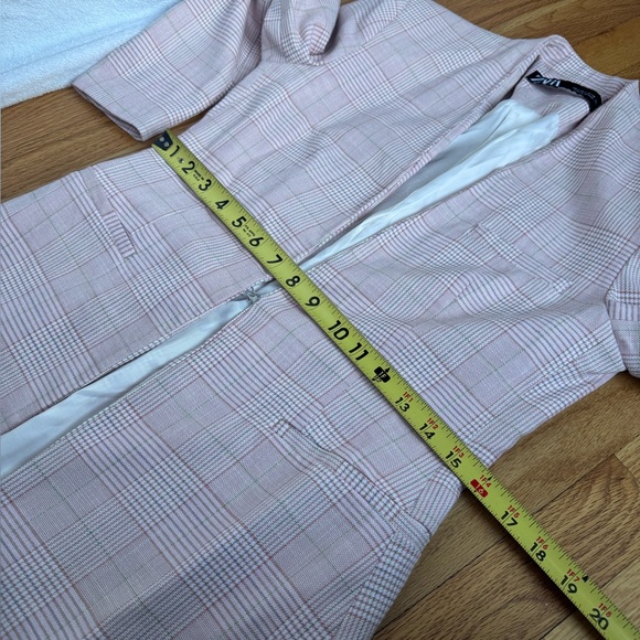 Zara Petal Pink Checkered Plaid Open Front Jacket Blazer Sm Easter Office Pastel - Picture 6 of 15
